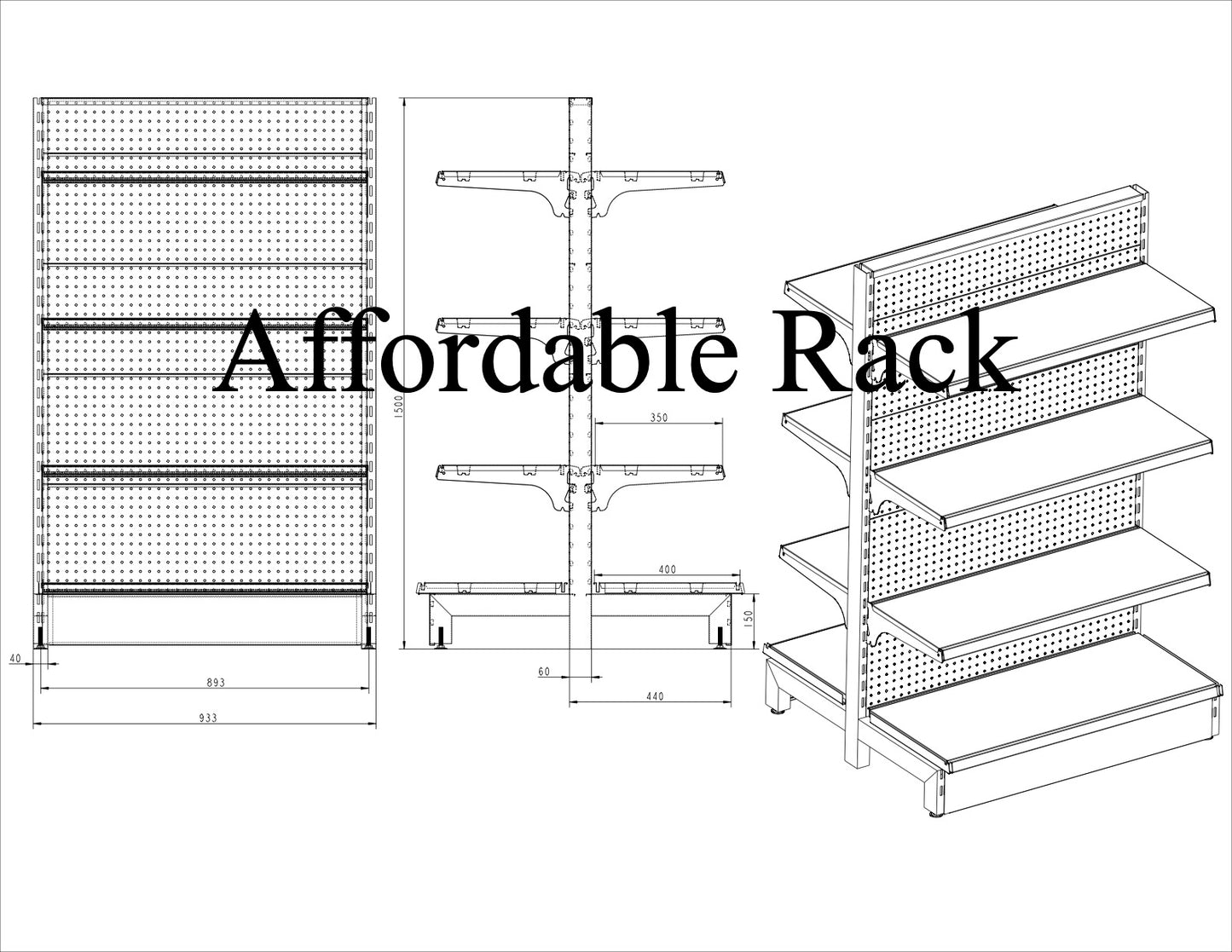 1.5m Black Retail Shelving Double Sided (BRT1500D) - Affordable Rack