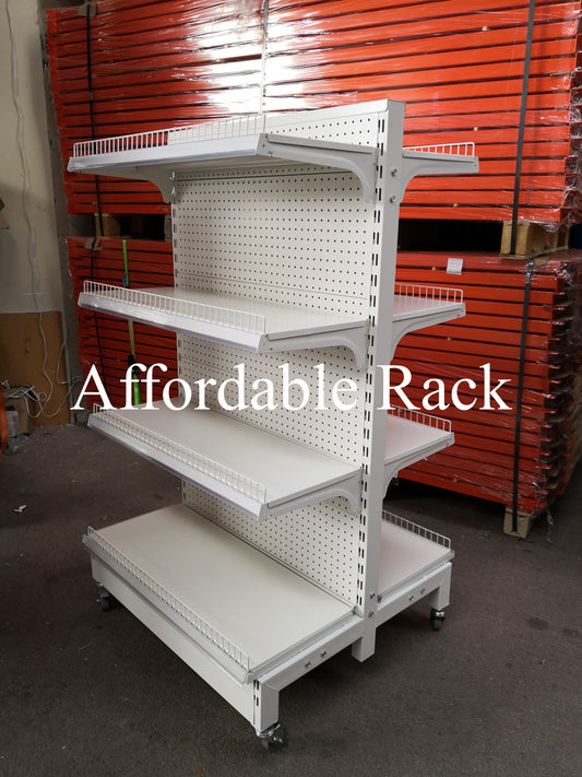 1.6m White Retail Shelving Double Sided with Wheels (CRT1500DWC)